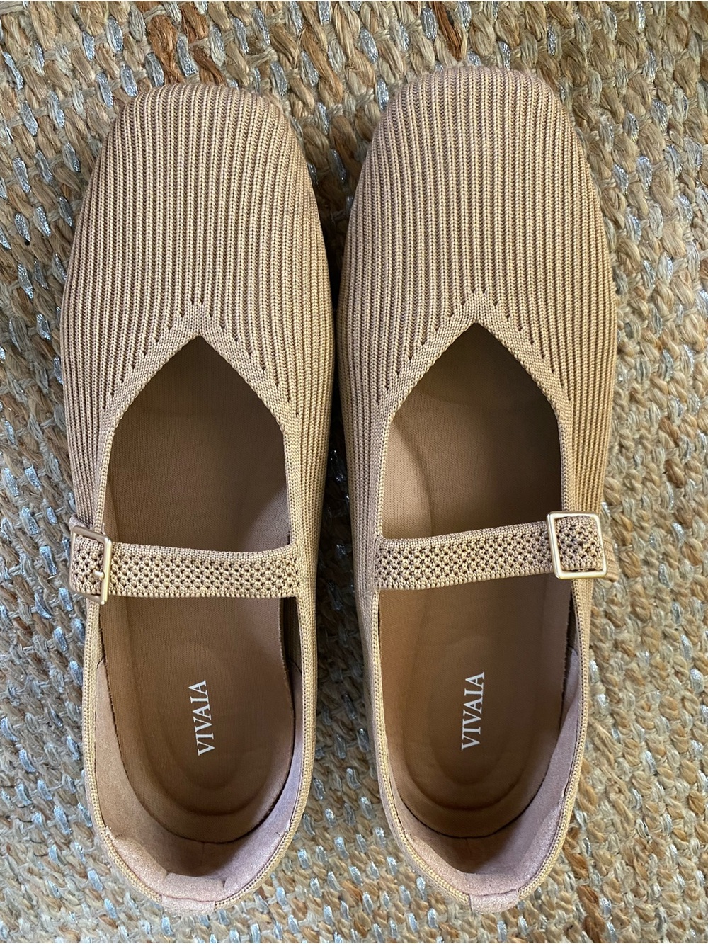 VIVAIA Margot Square-Toe Mary Jane Flats Almond Beige Neutral US 9 EU 40 GUC